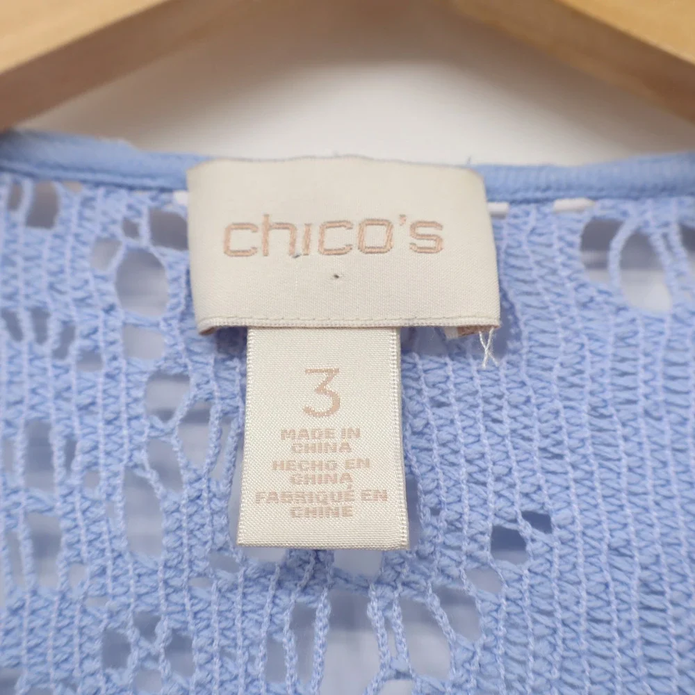 Chicos Women's Light Blue Linen Blend Lace Duster Jacket 3/4 Sleeve Sz XL - Picture 3 of 4
